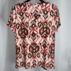 JM Collection Tunic Short Sleeve Top V-neck Geometric Bloom Design Printed Shirt